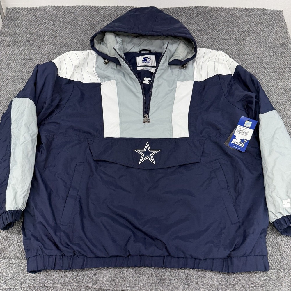 Dallas Cowboys Men's 3XL - STARTER NFL Half-Zip Hooded Puffer Jacket • New